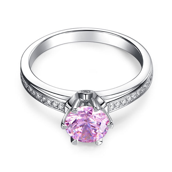 6 Claws 925 Sterling Silver Wedding Promise Anniversary Ring 1.25 Ct Fancy Pink Created Diamond Jewelry XFR8256-2
