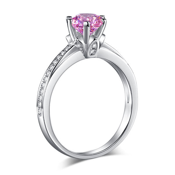 6 Claws 925 Sterling Silver Wedding Promise Anniversary Ring 1.25 Ct Fancy Pink Created Diamond Jewelry XFR8256-3