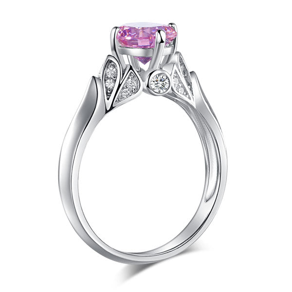 Flower 925 Sterling Silver Wedding Promise Anniversary Ring 1.25 Ct Fancy Pink Created Diamond Jewelry XFR8258-3