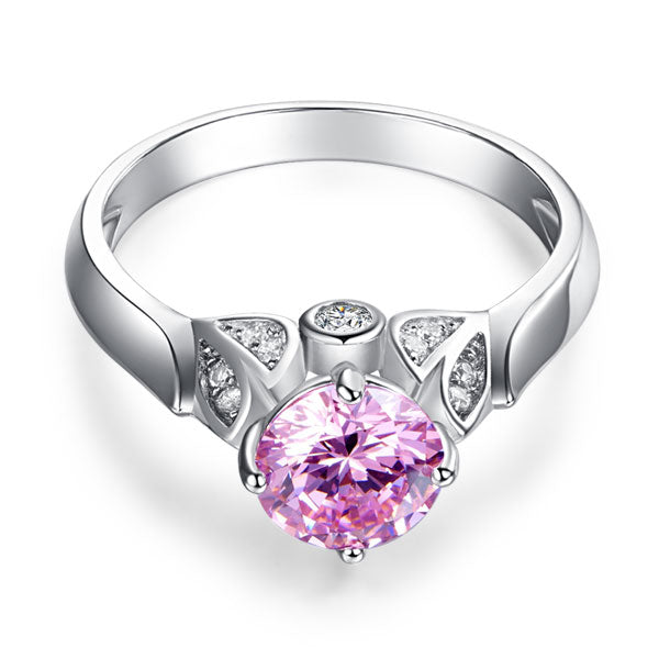 Flower 925 Sterling Silver Wedding Promise Anniversary Ring 1.25 Ct Fancy Pink Created Diamond Jewelry XFR8258-2