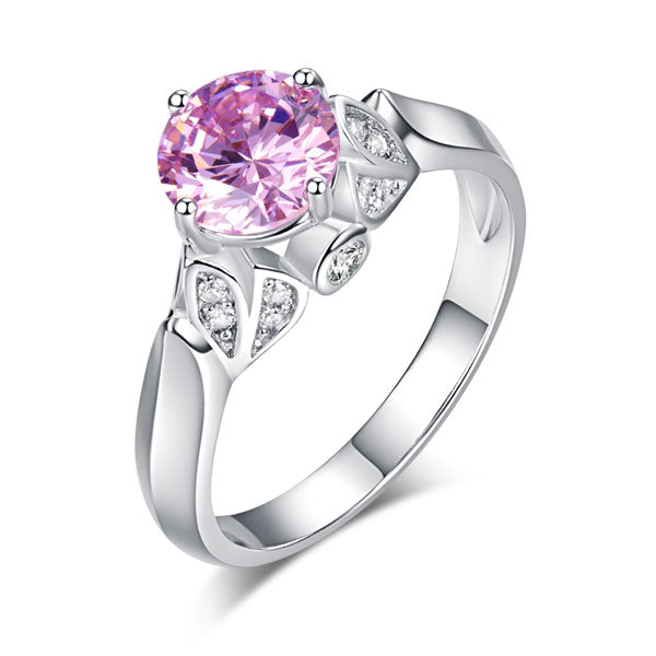 Flower 925 Sterling Silver Wedding Promise Anniversary Ring 1.25 Ct Fancy Pink Created Diamond Jewelry XFR8258-0