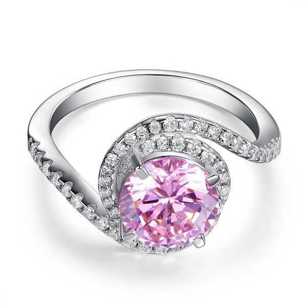 Twist Curl 925 Sterling Silver Wedding Engagement Ring 2 Ct Fancy Pink Created Diamond Promise Anniversary XFR8260-2