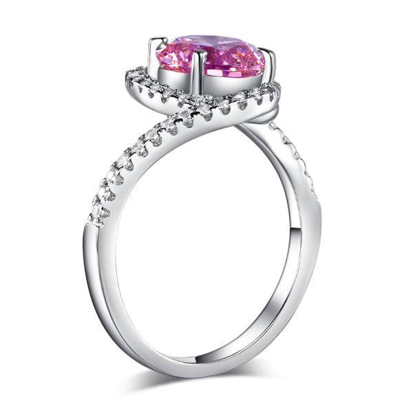 Twist Curl 925 Sterling Silver Wedding Engagement Ring 2 Ct Fancy Pink Created Diamond Promise Anniversary XFR8260-3
