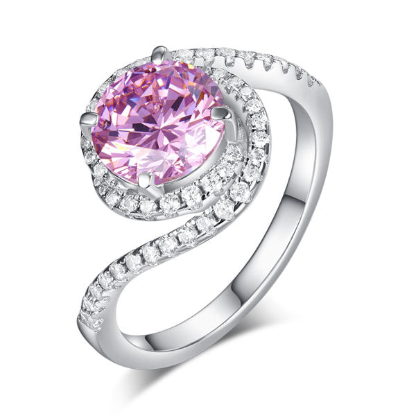 Twist Curl 925 Sterling Silver Wedding Engagement Ring 2 Ct Fancy Pink Created Diamond Promise Anniversary XFR8260-0
