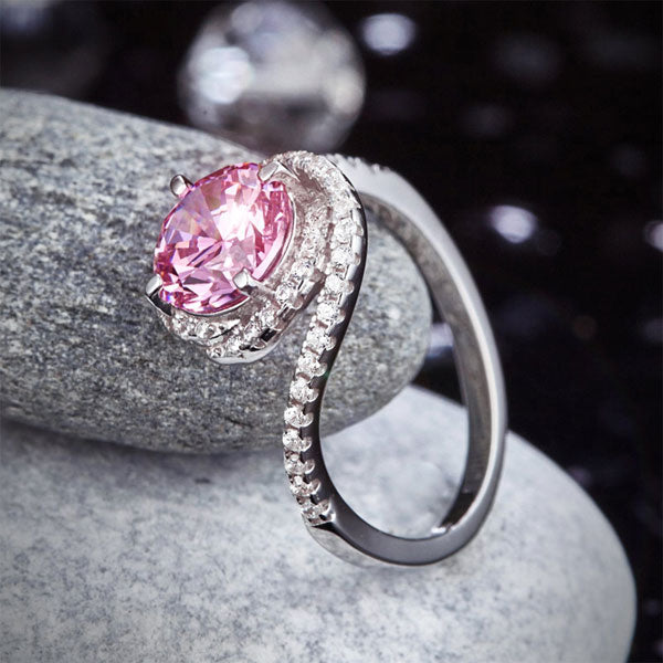 Twist Curl 925 Sterling Silver Wedding Engagement Ring 2 Ct Fancy Pink Created Diamond Promise Anniversary XFR8260-4
