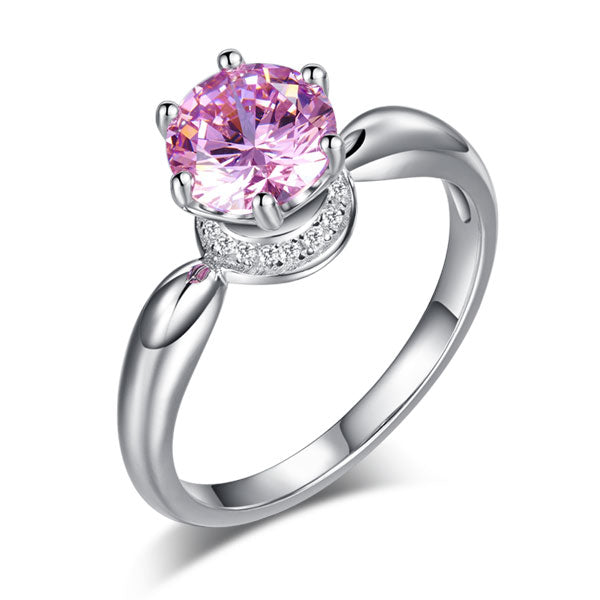 6 Claws Crown 925 Sterling Silver Wedding Promise Anniversary Ring 1.25 Ct Fancy Pink Created Diamond Jewelry XFR8262-0