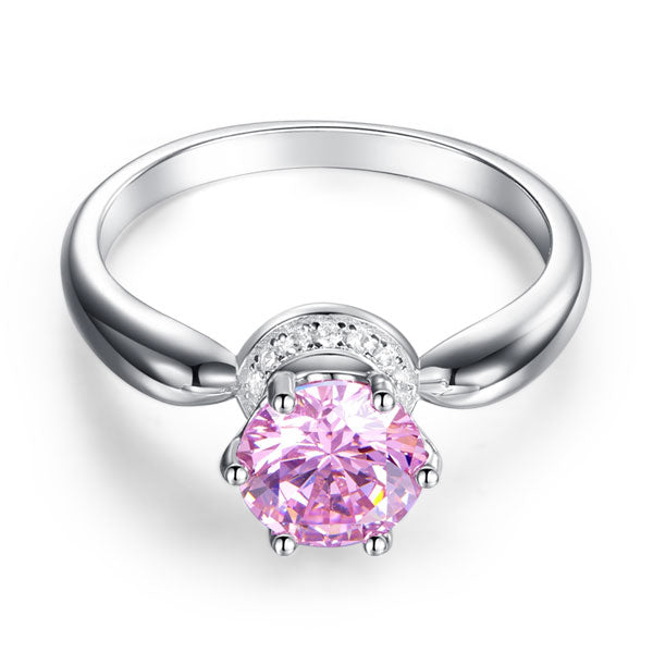 6 Claws Crown 925 Sterling Silver Wedding Promise Anniversary Ring 1.25 Ct Fancy Pink Created Diamond Jewelry XFR8262-2