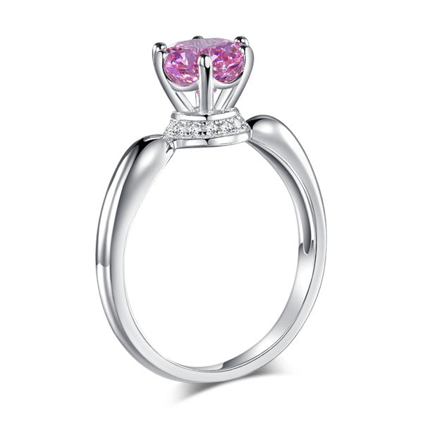 6 Claws Crown 925 Sterling Silver Wedding Promise Anniversary Ring 1.25 Ct Fancy Pink Created Diamond Jewelry XFR8262-3