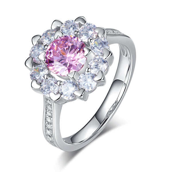 Snowflake 925 Sterling Silver Wedding Promise Anniversary Ring 1 Ct Fancy Pink Created Diamond XFR8264-0