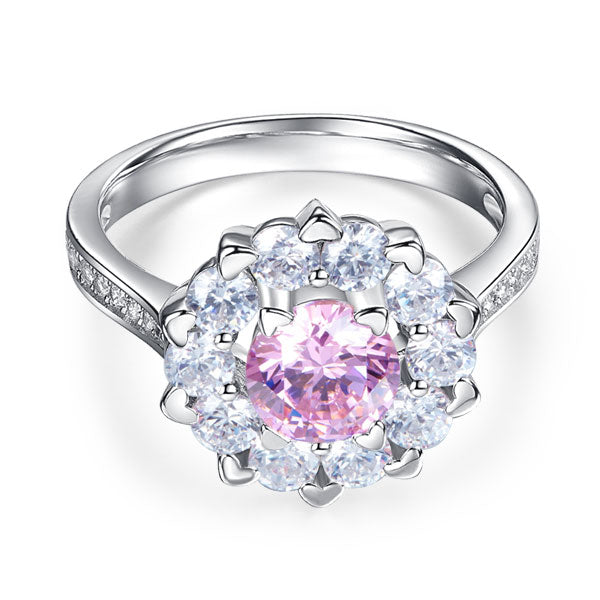 Snowflake 925 Sterling Silver Wedding Promise Anniversary Ring 1 Ct Fancy Pink Created Diamond XFR8264-2