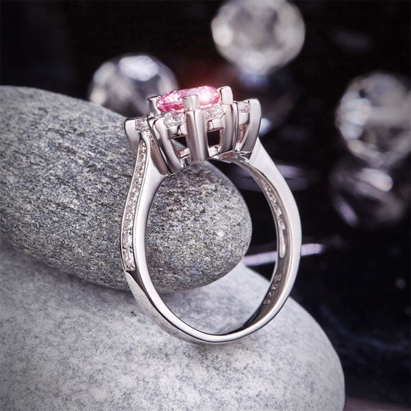 Snowflake 925 Sterling Silver Wedding Promise Anniversary Ring 1 Ct Fancy Pink Created Diamond XFR8264-4