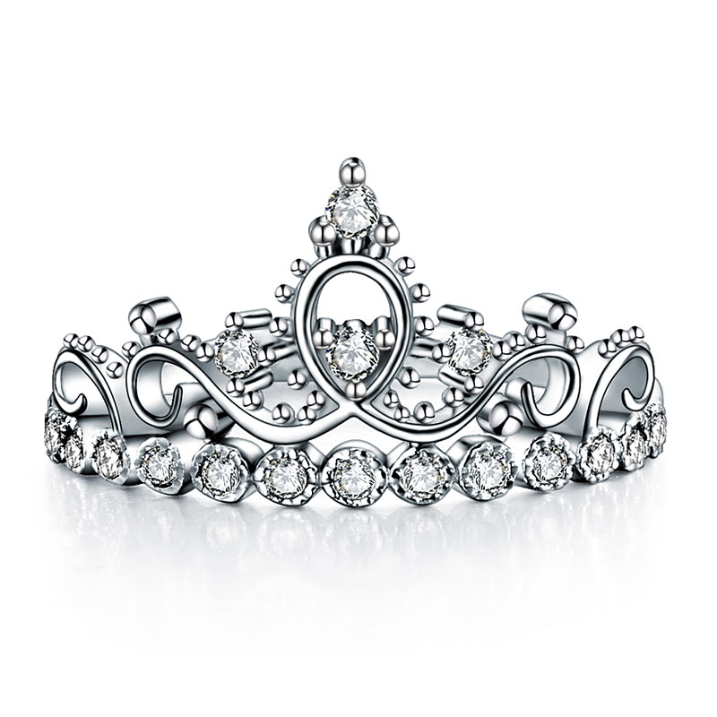 Solid 925 Sterling Silver Ring Crown Shape Created Diamond for Lady Trendy Stylish XFR8275-0