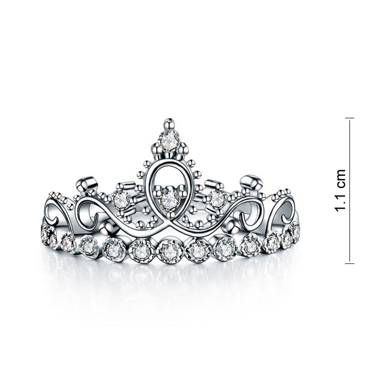 Solid 925 Sterling Silver Ring Crown Shape Created Diamond for Lady Trendy Stylish XFR8275-3