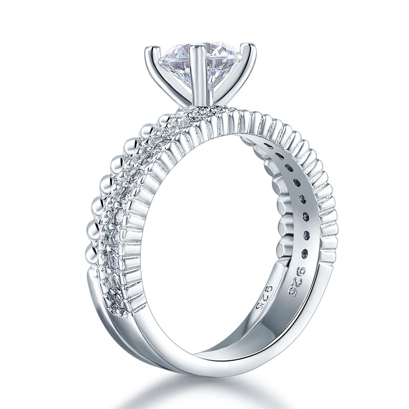 Solid 925 Sterling Silver 2-Pcs Wedding Engagement Ring Set 1 Ct Created Diamante Jewelry XFR8276-1