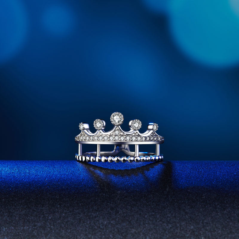 Solid 925 Sterling Silver Ring Crown Shape Created Diamond for Lady Trendy Stylish Jewelry XFR8277-3