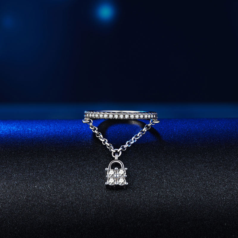 Solid 925 Sterling Silver Band Ring Dangle Purse Sparkling Created Diamond for Lady Trendy Stylish XFR8280-2