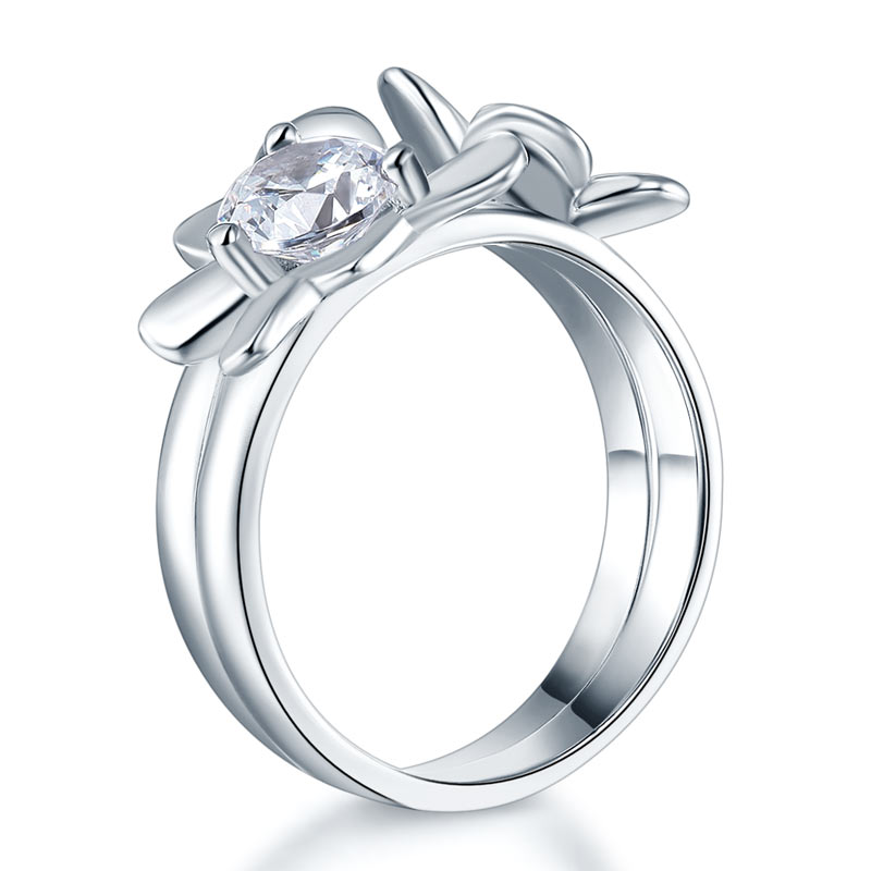 Solid 925 Sterling Silver 2-Pcs Butterfly Flower Ring Set Lady Jewelry 2017 New Design XFR8281-3