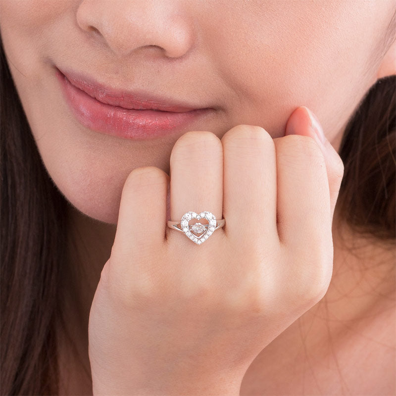 Dancing Stone Heart Solid 925 Sterling Silver Ring Fashion Wedding Jewelry XFR8283-2