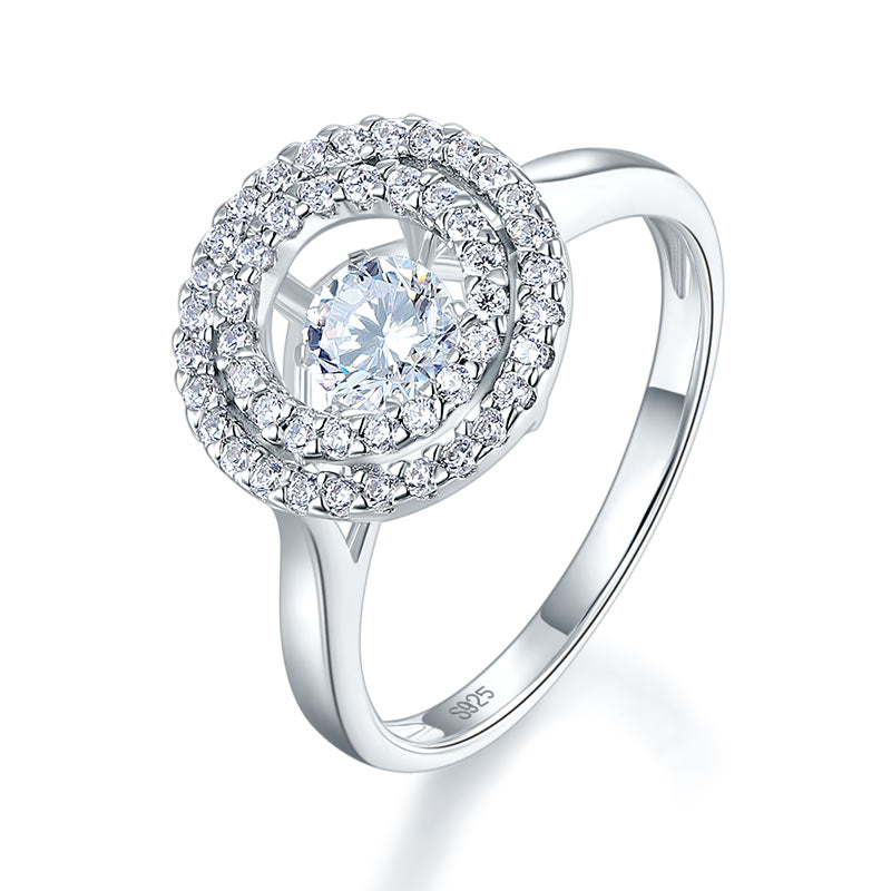 Dancing Stone Double Halo Solid 925 Sterling Silver Ring Fashion Wedding Jewelry XFR8285-3
