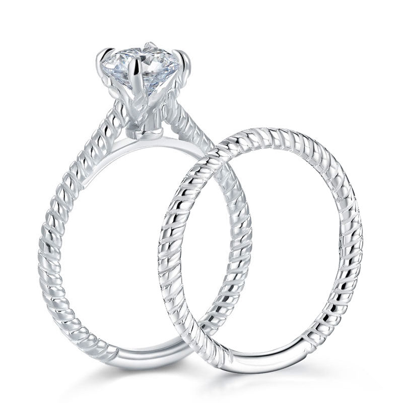 Promise Engagement 2-PC Solid Sterling 925 Silver Twist Solitaire Ring Set Bridal Jewelry XFR8291-0