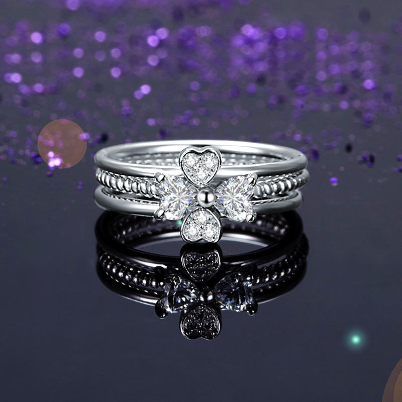 Solid 925 Sterling Silver Ring Set 3-Pcs Heart Love Jewelry New Design XFR8299-4