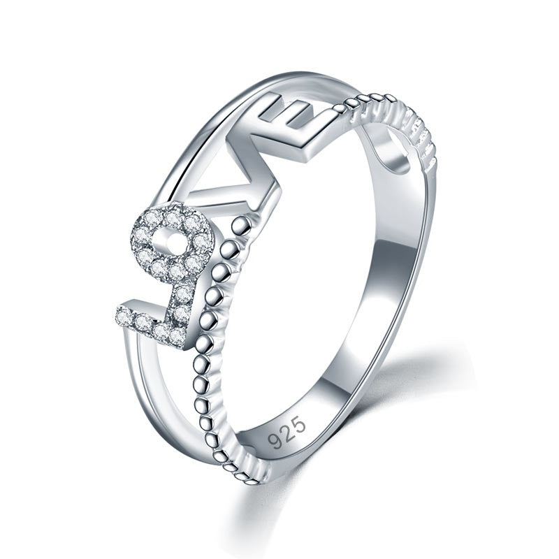 Solid 925 Sterling Silver Ring Band Fashion LOVE 2018 New Style for Girls / Ladies XFR8301-0
