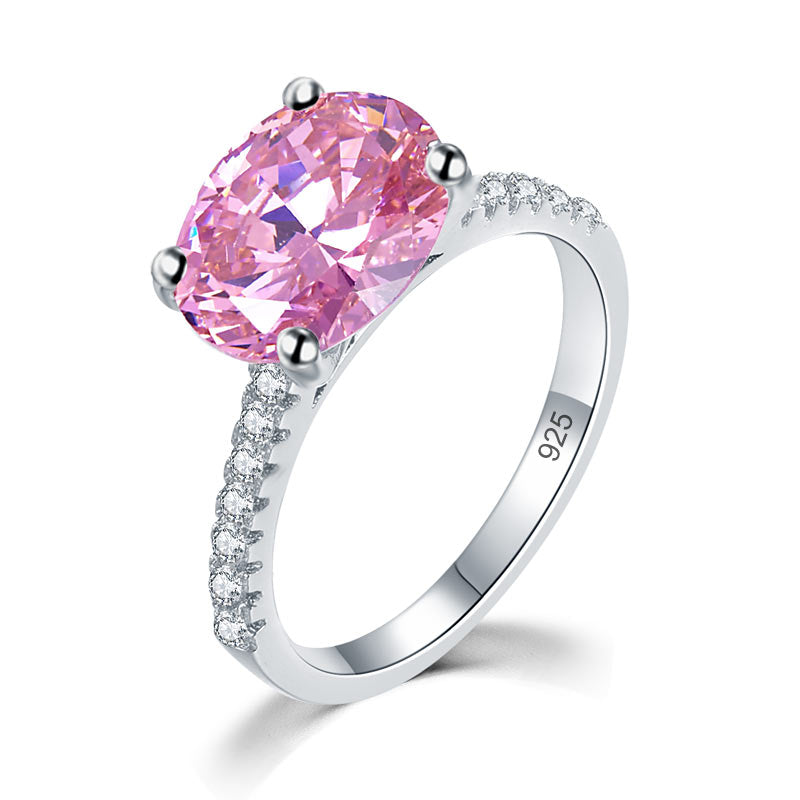 Solid 925 Sterling Silver 4 Carat Anniversary Ring Fancy Pink Oval Cut Luxury Jewelry XFR8302-0