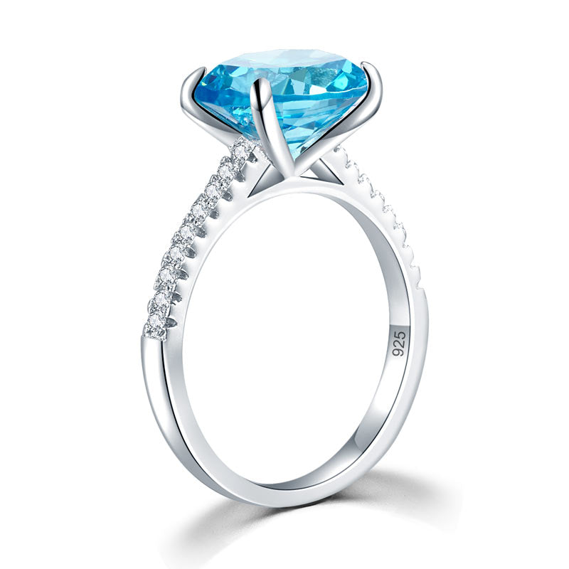 Solid 925 Sterling Silver 4 Carat Anniversary Ring Blue Oval Party Luxury Jewelry XFR8303-2
