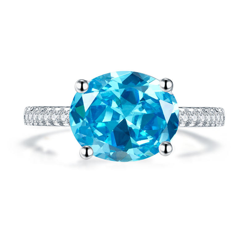 Solid 925 Sterling Silver 4 Carat Anniversary Ring Blue Oval Party Luxury Jewelry XFR8303-3