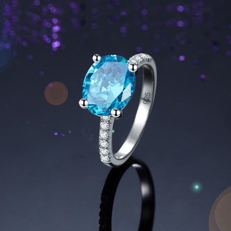 Solid 925 Sterling Silver 4 Carat Anniversary Ring Blue Oval Party Luxury Jewelry XFR8303-4