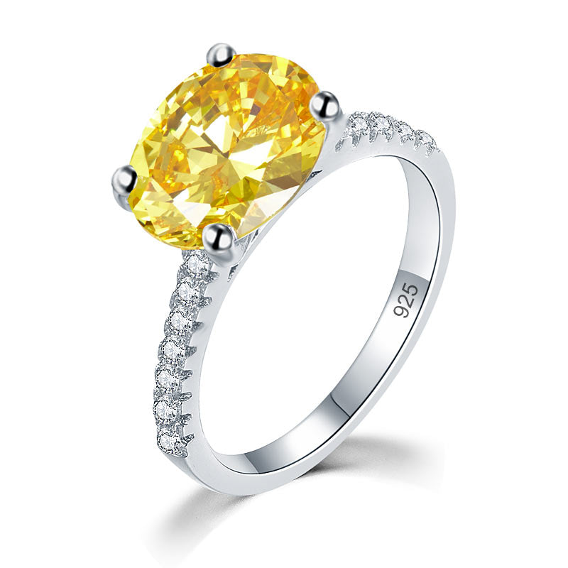 Solid 925 Sterling Silver 4 Carat Anniversary Luxury Ring Yellow Canary Oval Party Jewelry XFR8304-0