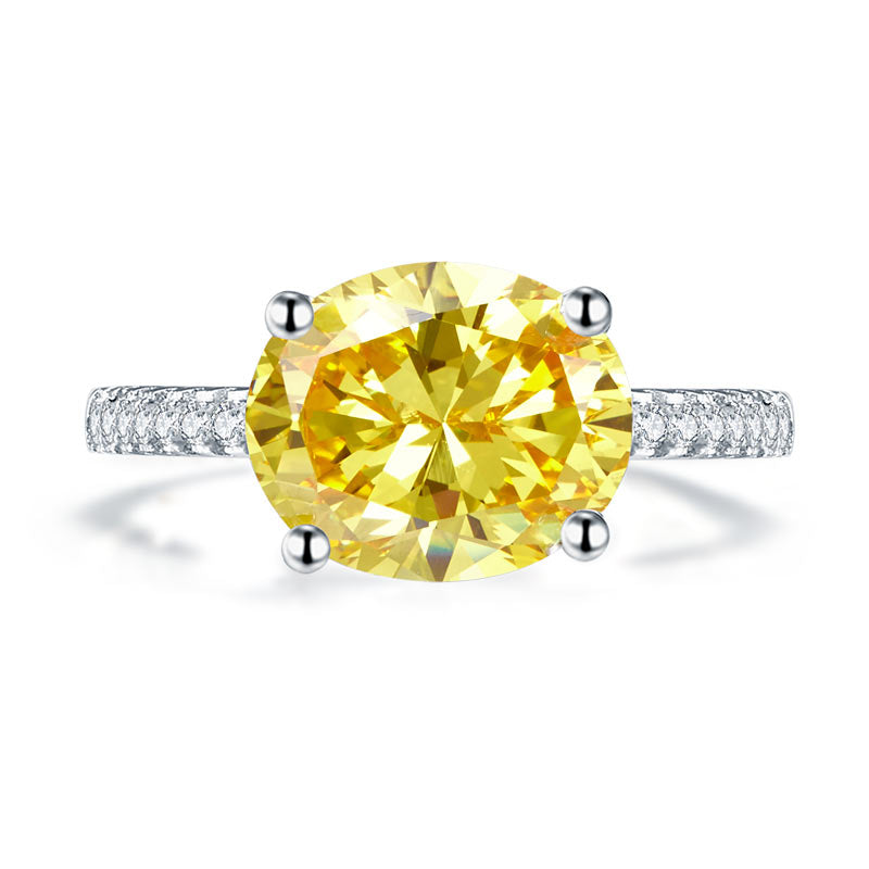 Solid 925 Sterling Silver 4 Carat Anniversary Luxury Ring Yellow Canary Oval Party Jewelry XFR8304-2