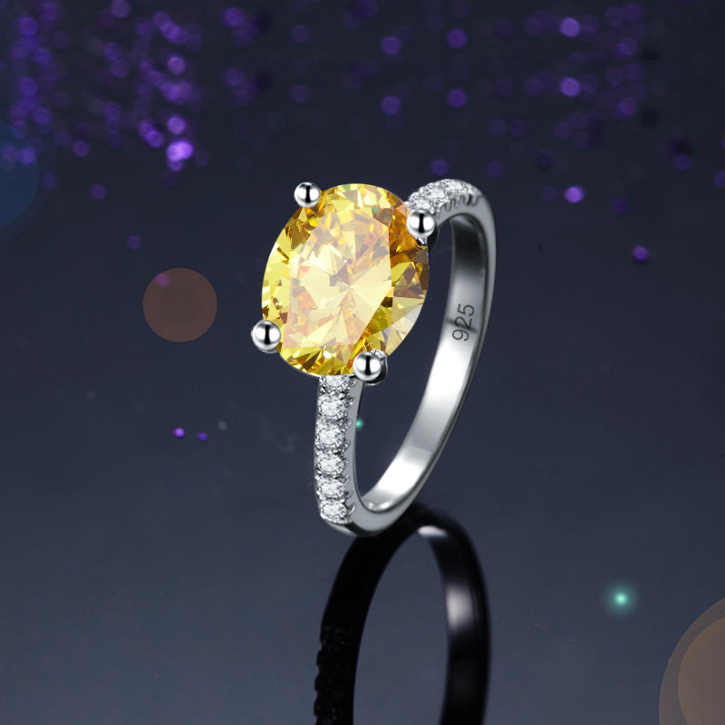 Solid 925 Sterling Silver 4 Carat Anniversary Luxury Ring Yellow Canary Oval Party Jewelry XFR8304-4