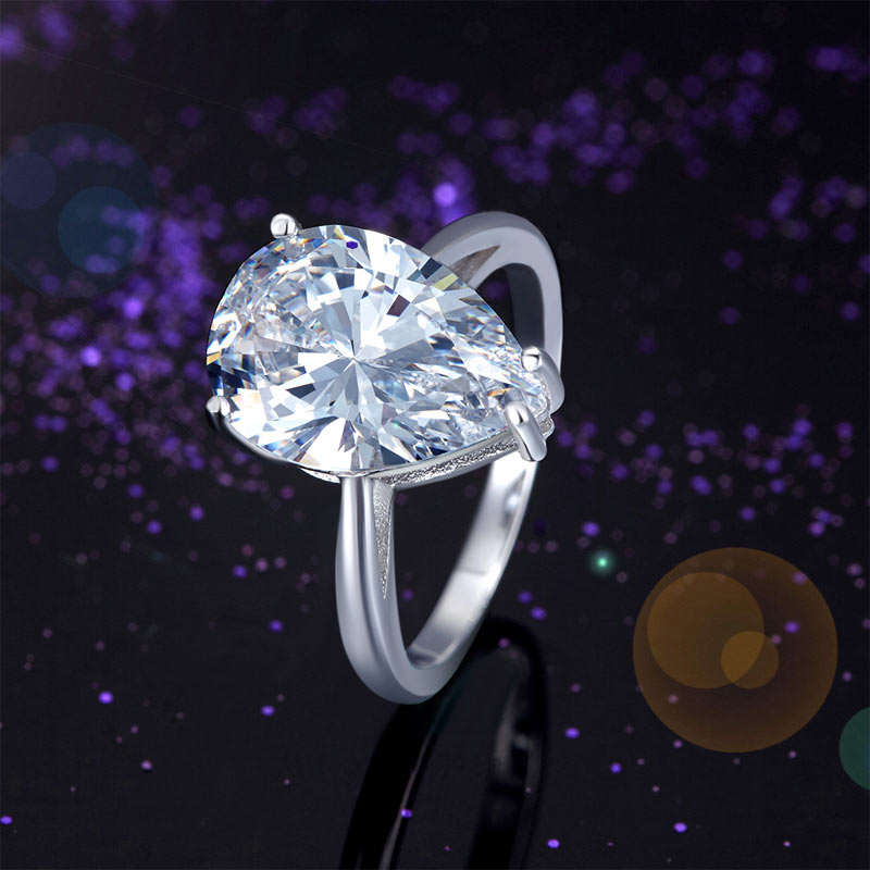 Solid 925 Sterling Silver Luxury Ring Solitaire Pear 4.5 Carat Wedding Engagement Party Pageant Jewelry XFR8306-1