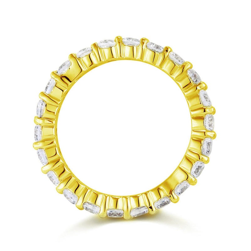 Oval Cut Eternity Solid Sterling 925 Silver Yellow Gold Plated Wedding Ring Band Jewelry XFR8327-4