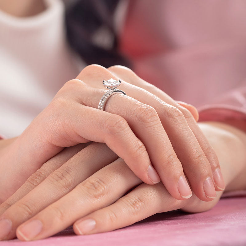 Princess Cut 1 Carat Moissanite Diamond  Ring Set (1 pcs / 2 pcs) 925 Sterling Silver MFR8365-1