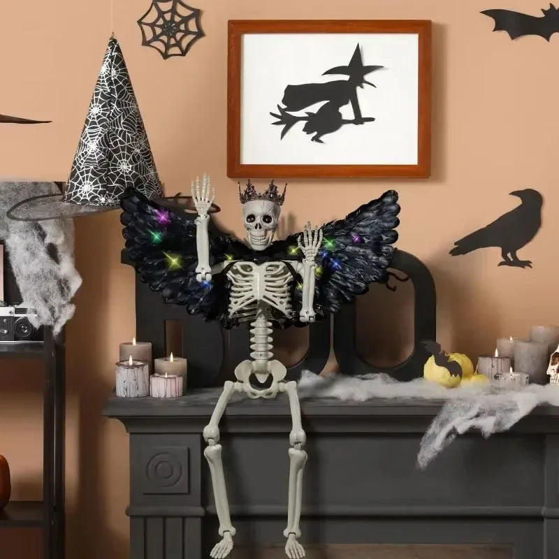 Halloween Hanging Wing Skeleton Skull with Glowing Wings-1