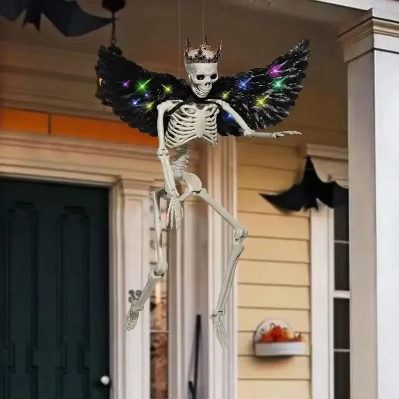 Halloween Hanging Wing Skeleton Skull with Glowing Wings-2