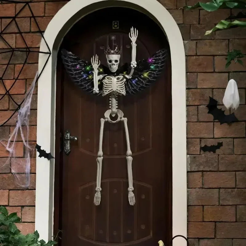 Halloween Hanging Wing Skeleton Skull with Glowing Wings-4