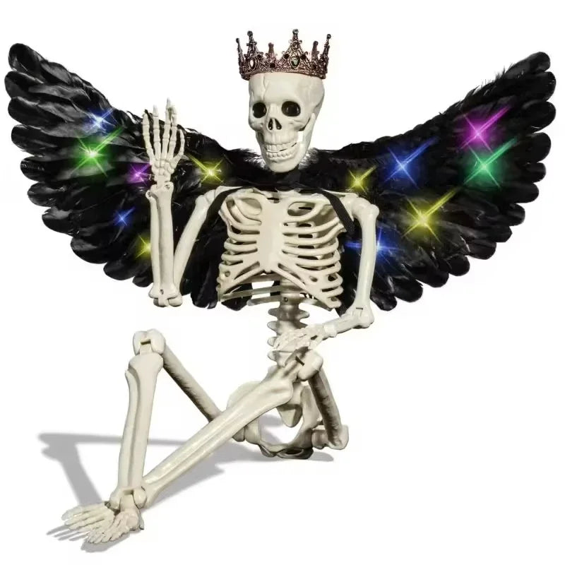 Halloween Hanging Wing Skeleton Skull with Glowing Wings-0