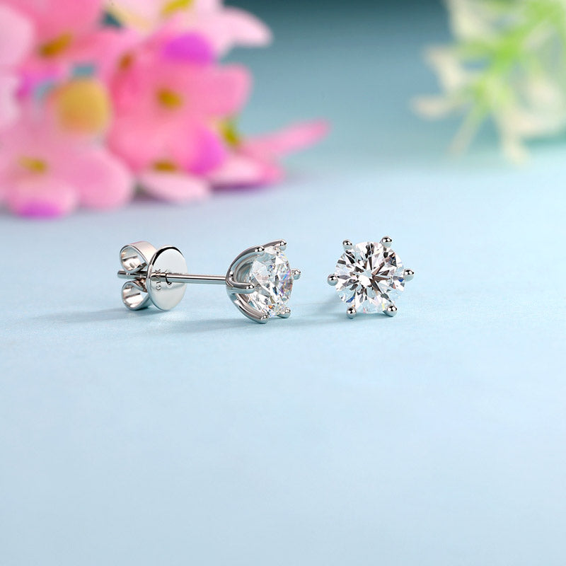 1 Carat Lab Grown Diamond Earrings 6 Claws (Total 2 Carats) 14K White Gold LGE003_2-0