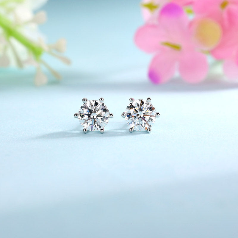 1 Carat Lab Grown Diamond Earrings 6 Claws (Total 2 Carats) 14K White Gold LGE003_2-3