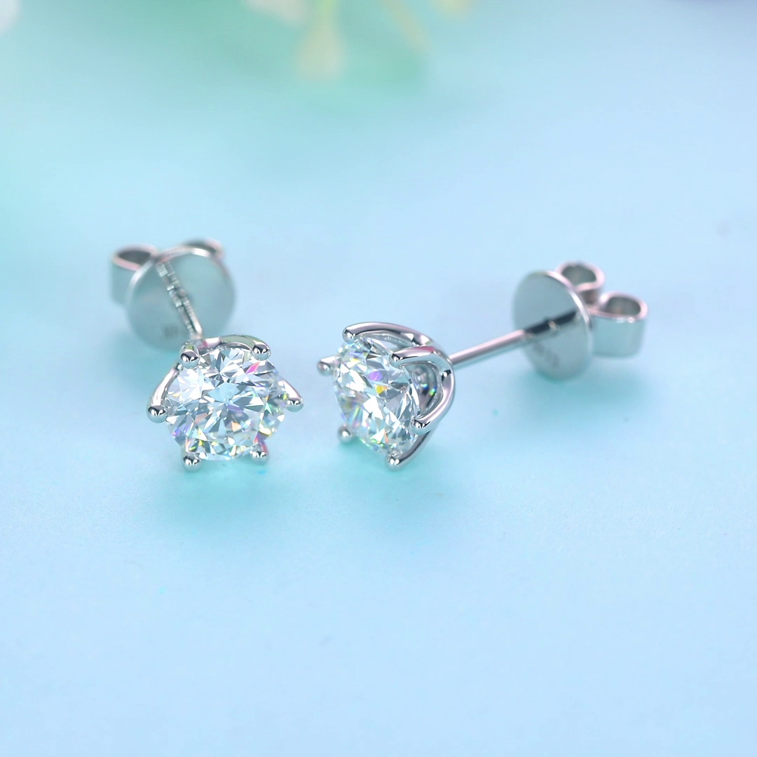 1 Carat Lab Grown Diamond Earrings 6 Claws (Total 2 Carats) 14K White Gold LGE003_2-2