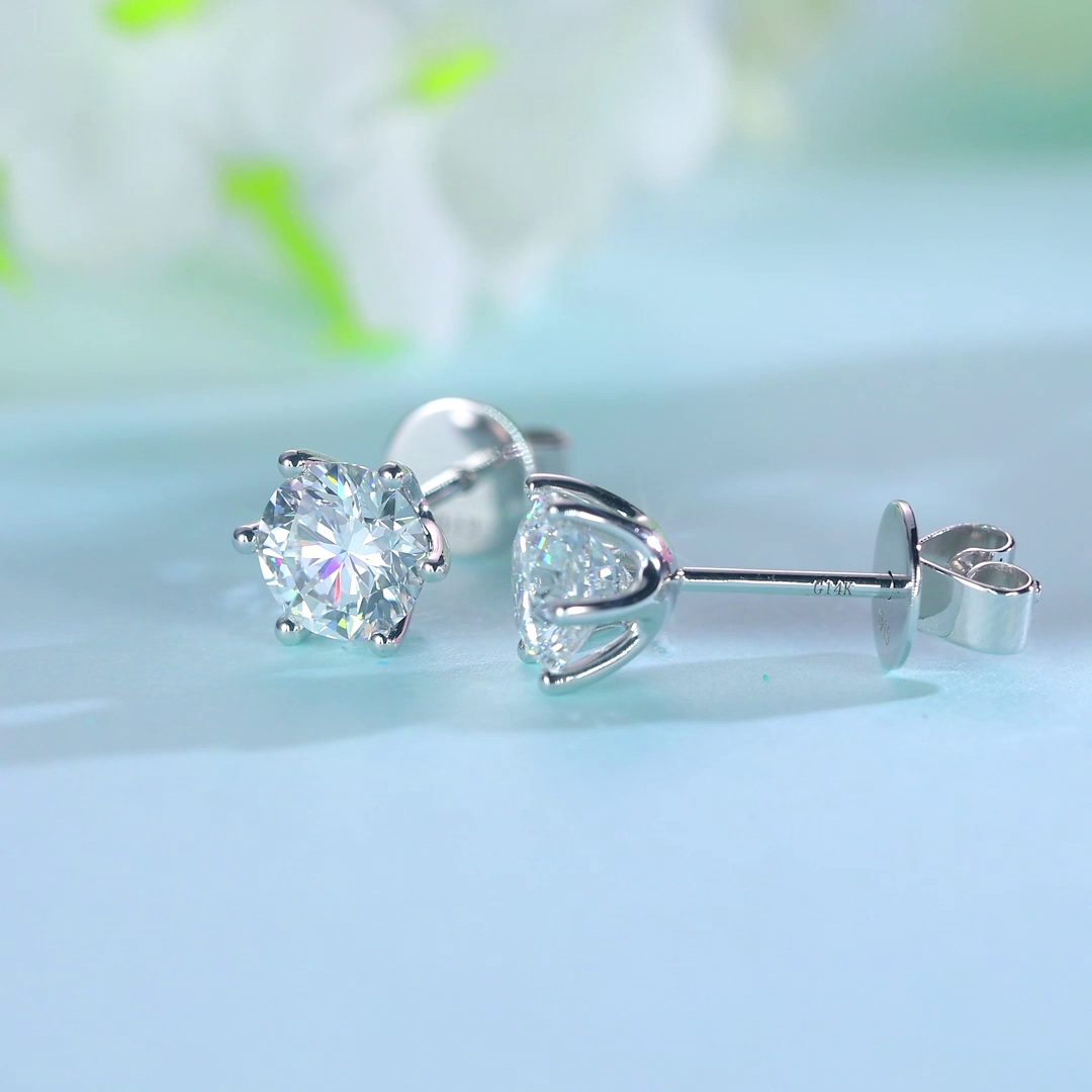 1 Carat Lab Grown Diamond Earrings 6 Claws (Total 2 Carats) 14K White Gold LGE003_2-4