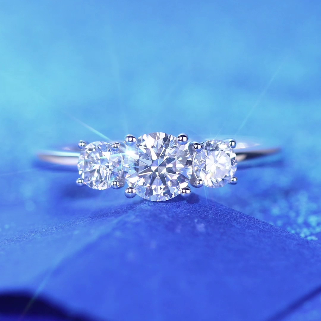 Three-Stone 0.5 Carat Lab Grown Diamond Ring 14K White Gold LGR002-1