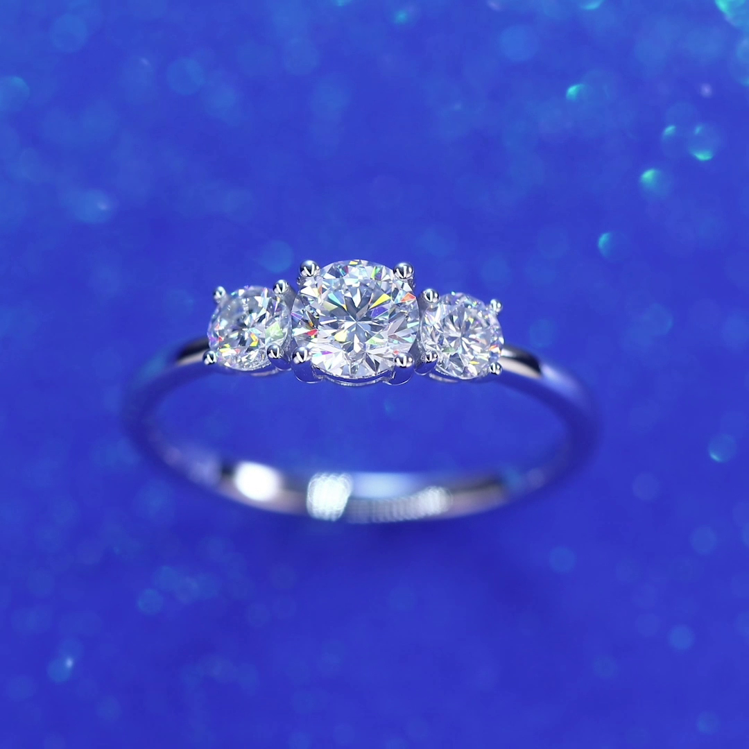 Three-Stone 0.5 Carat Lab Grown Diamond Ring 14K White Gold LGR002-3