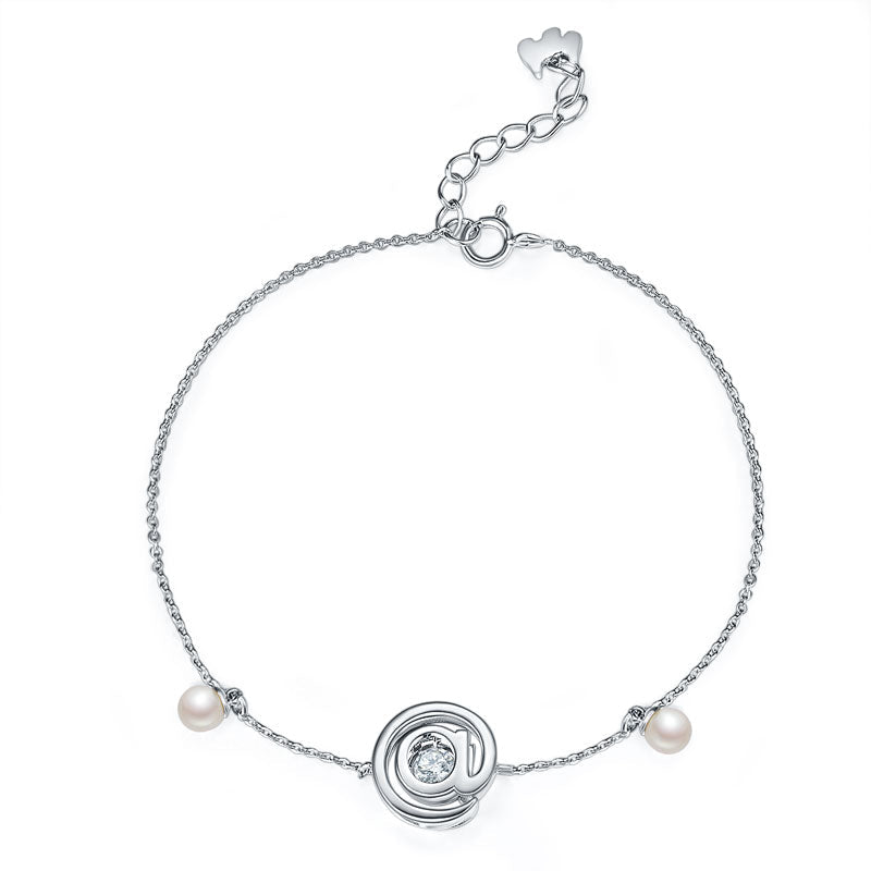 Moissanite Diamond Fresh Water Pearls @ Dancing Stone Bracelet 925 Sterling Silver MFB8129-0