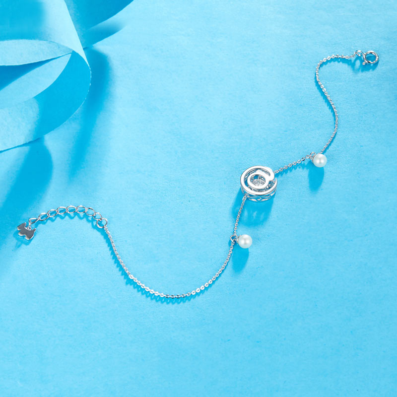 Moissanite Diamond Fresh Water Pearls @ Dancing Stone Bracelet 925 Sterling Silver MFB8129-2