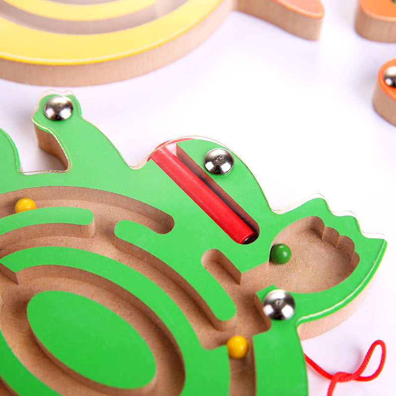 Magnetic Pen Ball Maze Animal Track Educational Wooden Toy-3