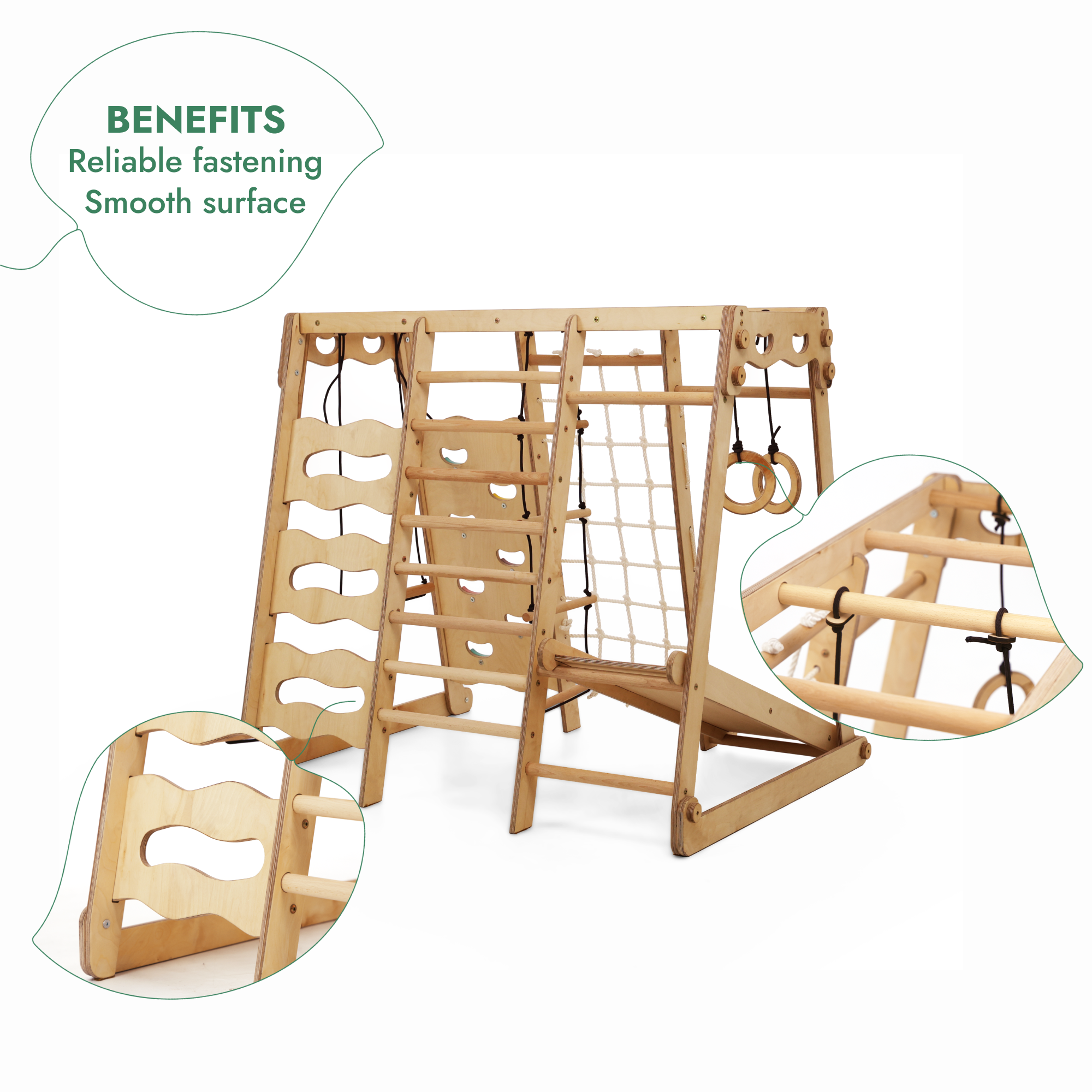 6in1 Toddler Wooden Climbing Frame -  Playground + Swings Set + Slide Board + Rope + Stairs-4